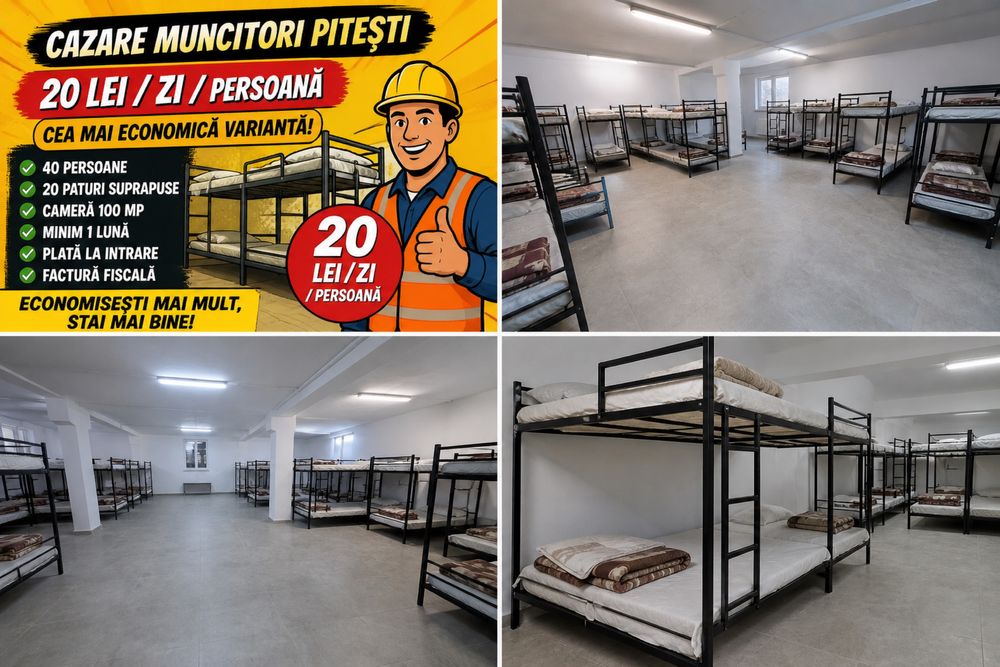 Cazare muncitori Pitești – cea mai economică variantă, 20 lei/zi/persoană