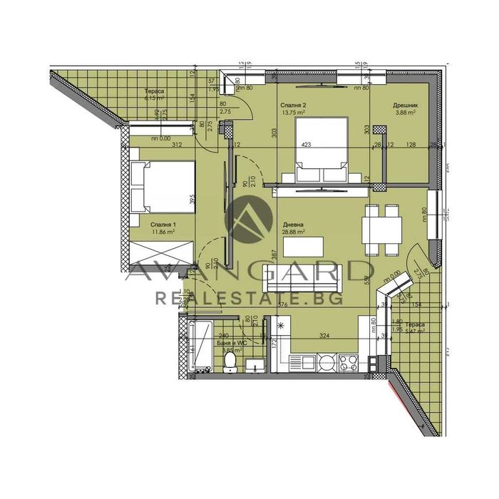 оф.24149 Тристаен нова сграда/ Смирненски