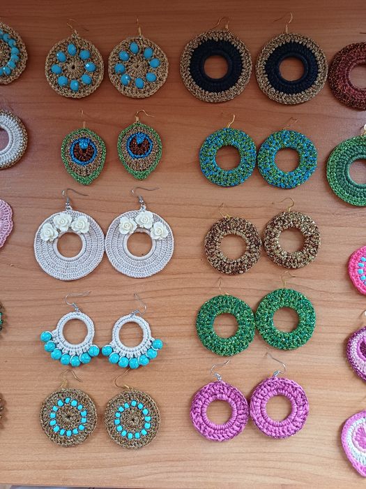 Плетени обеци,  колие пауново перо