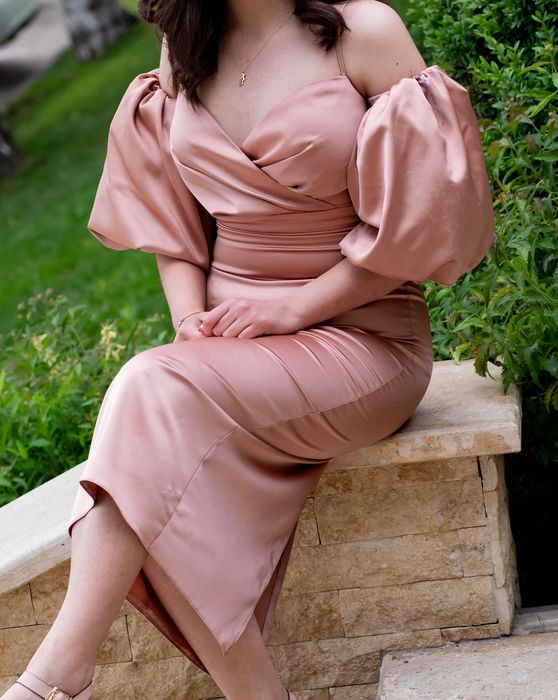 Rochie de banchet din satin 36,roz somon prăfuit