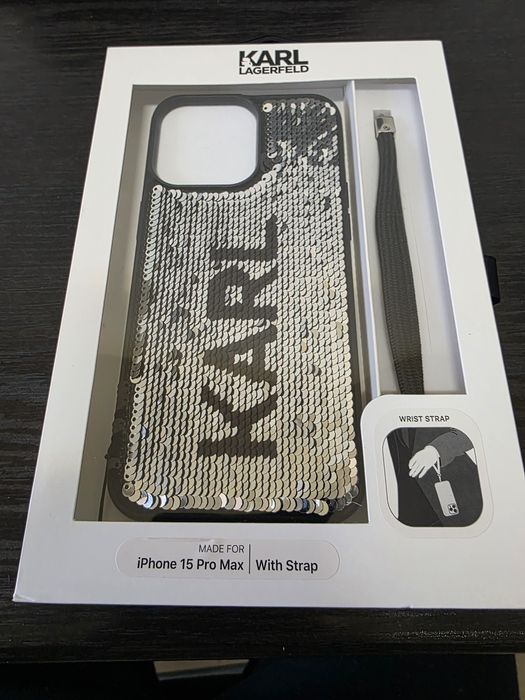Husa de protectie Cover Karl Lagerfeld Sequins Reversible pentru iPhone 15 Pro Max, Black/Silver