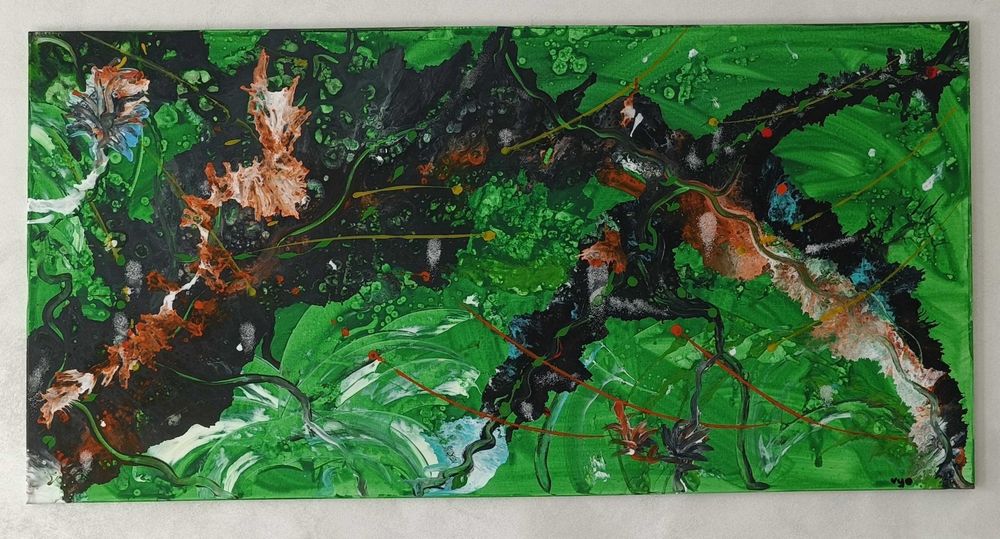 Vand tablou - pictura Fluid Art - Smarald in salbaticie