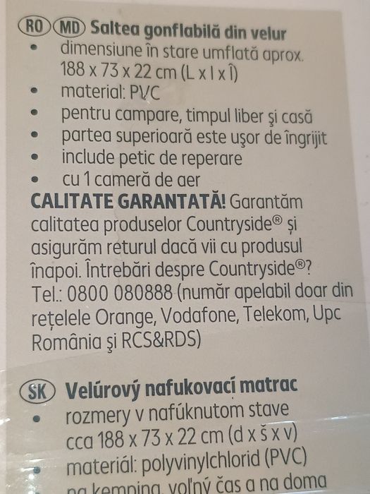 Saltea gonflabilă Country Side,pompă dublă acțiune manuală Intex.