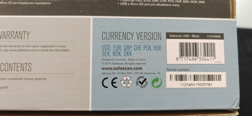 Safescan 165i детектор на фалшиви банкноти EUR, USD, CHF, GBP, DKK, SEK...