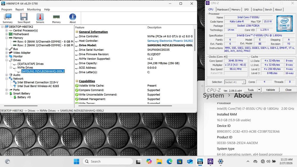 Lenovo Thinkpad L480 i7 8550U 16GB RAM 256GB NVME SSD Windows 11