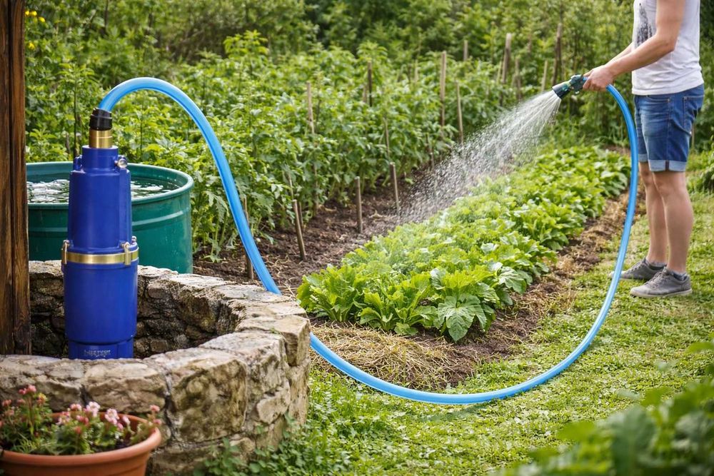 Pompa submersibila 1250W 8 bar + furtun irigatii + accesorii