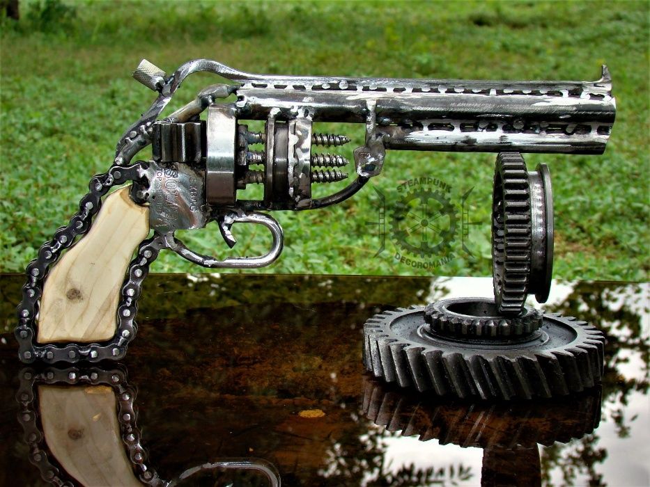 Sculptura fier KINETICA-REVOLVER MAGNUM PISTOL-decor industrial