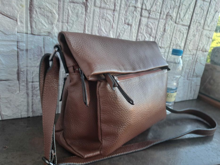 дамска мъжка чанта,малка кожена кафява чанта-естествена кожа
