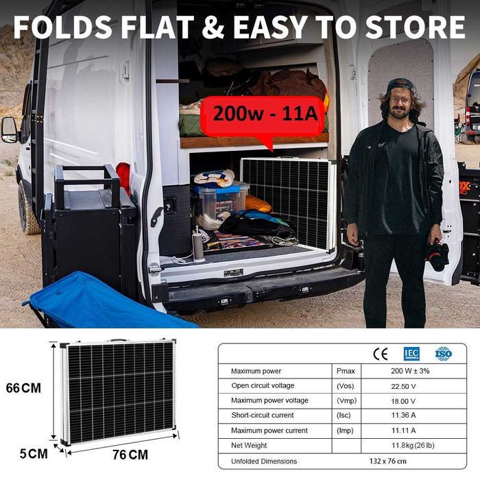 МОЩЕН ПРЕНОСИМ Соларен куфар 200w 11А  контролер каравана кемпер заряд