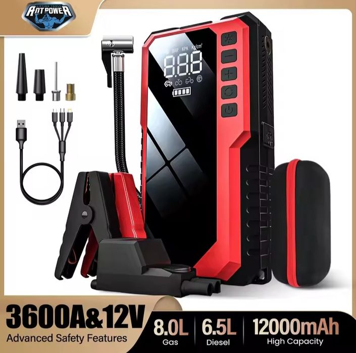 Jump Starter Пауър банк батерия компресор комплект 3600 Ah 5 в едно