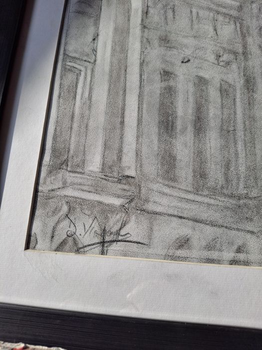 Tablou original desen carbune inramat "Arhitectura", 2017