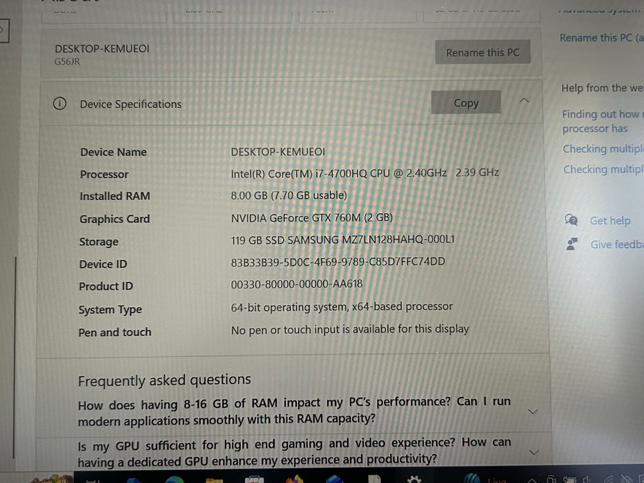 Laptop Asus ROG G56JR | i7 Quad-Core, 8GB RAM, SSD Samsung, GTX 760M, Ecran 15.6" Full HD
