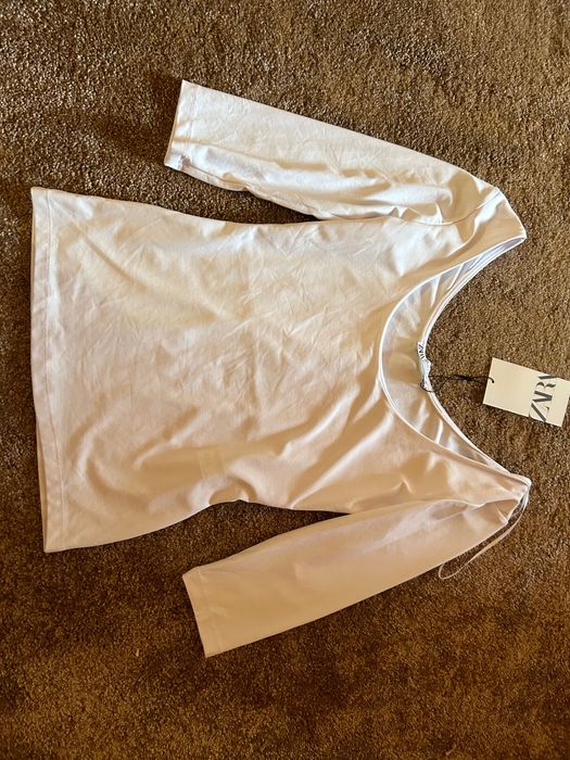 Bluza Zara cu maneci 3/4 sferturi, alb, marime M