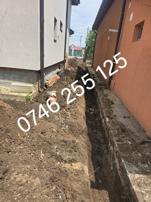 Servicii mini excavator sapaturi santuri fundații fose bransament  apa canal gaz curent fibra optica  radacini copaci nivelare gard București-Ilfov