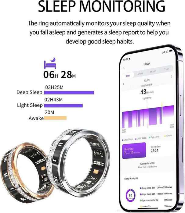 Нов проверен смарт пръстен за жени, фитнес диамантено проследяване ...