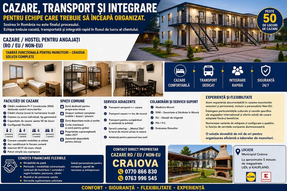 CAZARE / Hostel Pentru Angajati (RO / EU / NON-EU)