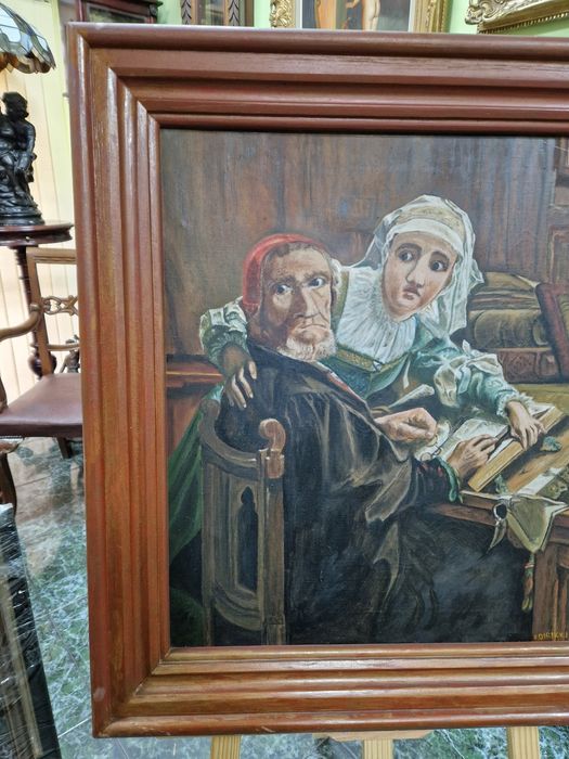 Прекрасна антикварна белгийска картина масло върху платно