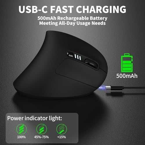 Нова Вертикална Bluetooth мишка Uineer 800-2400 DPI Type-C, лека, тиха