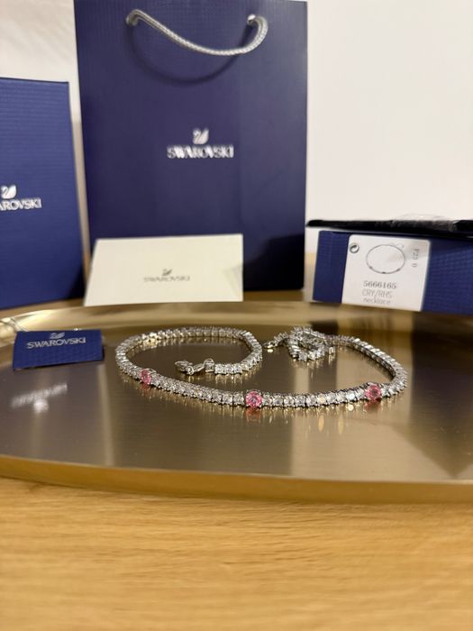 Colier Swarovski Matrix Tennis cu 3 pietre roz