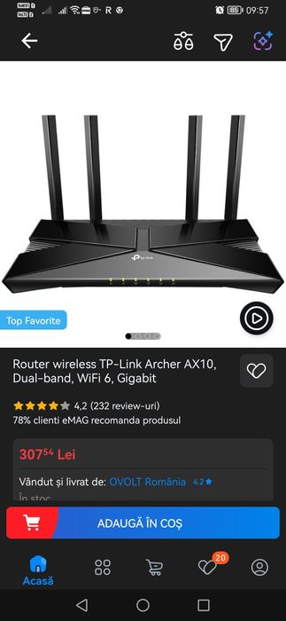 Router wireless TP-Link Archer AX10, Dual-band, WiFi 6, Gigabit
