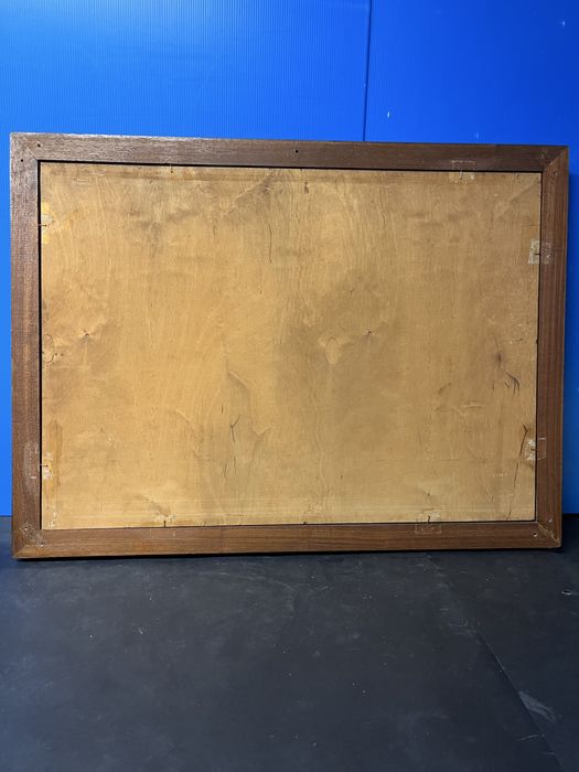 Стара картина/1946 г./-Селски пейзаж с маслени бои на дърво