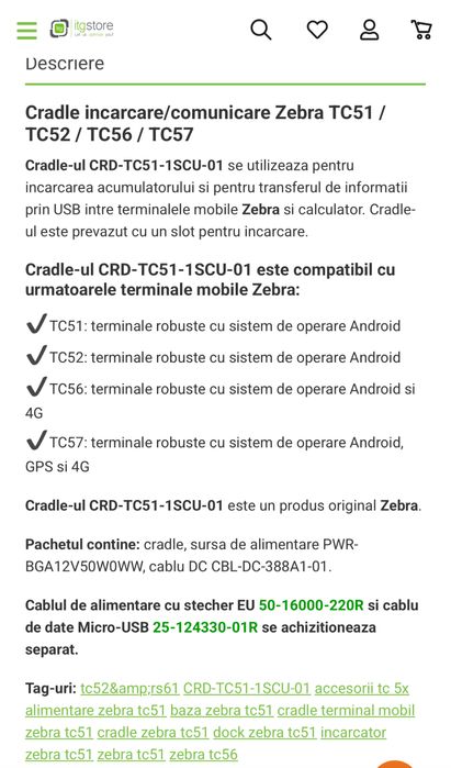 Kit Cradle incarcare/comunicare Zebra TC51 / TC52 / TC56 / TC57