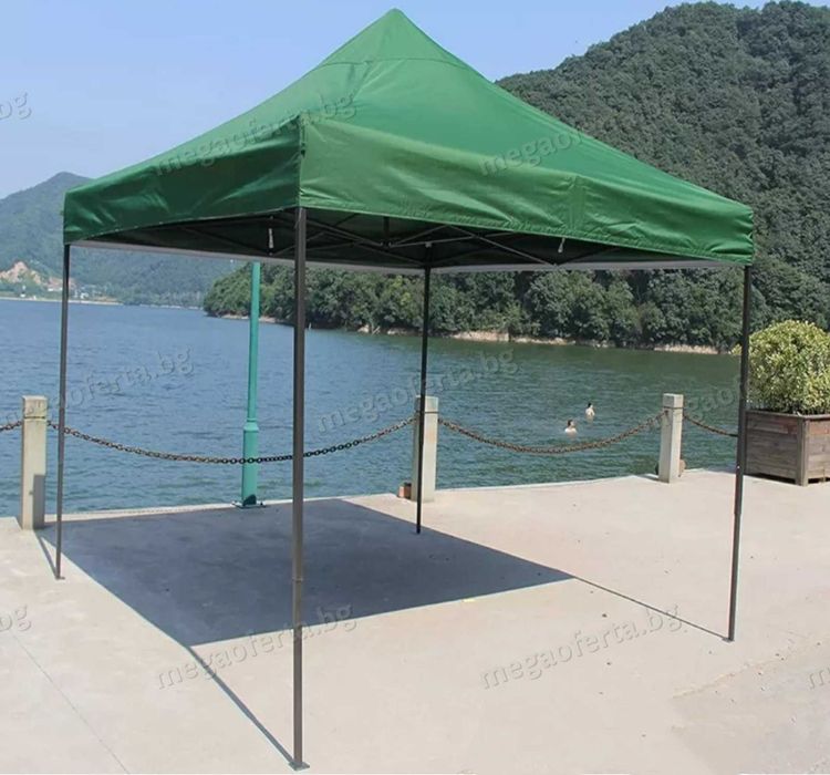 Сгъваема Шатра 3х3 с Усилена Конструкция и Зелено Гумирано Покривало