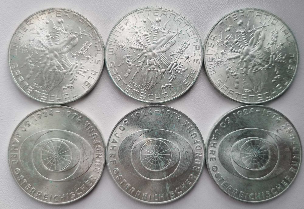 Lot 6 monede Austria 6 x 50 schilling silingi 1974 argint