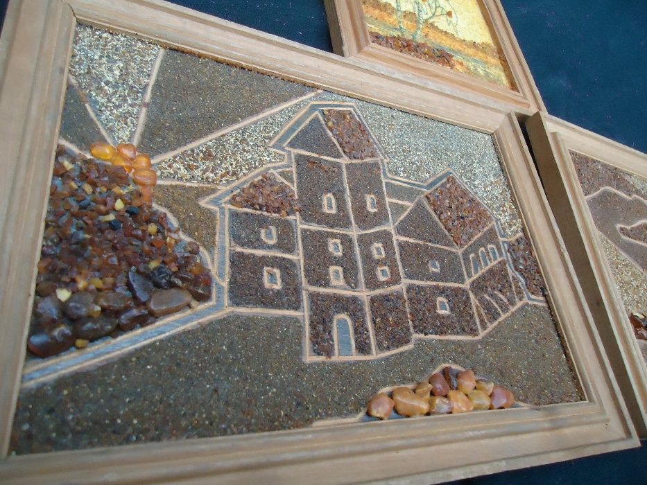 Набор триптих Картины (3 штуки ) НАТУРАЛЬНЫЙ Янтарь полностью покрытие