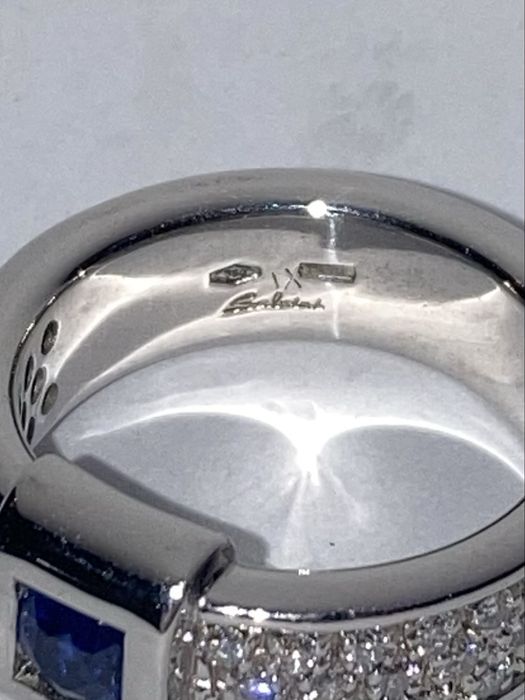 Inel aur alb cu diamante si safir Salvini