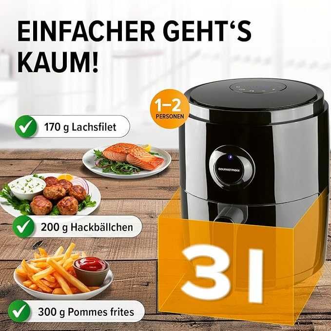 Фритюрник с горещ въздух GOURMETmaxx 3L Airfryer 8 функции, 6 програми