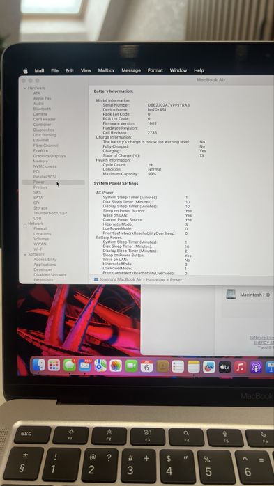 MacBook Air M1 2020 8GB/256GB КАТО НОВ – батерия 99% и само 19 цикъла!