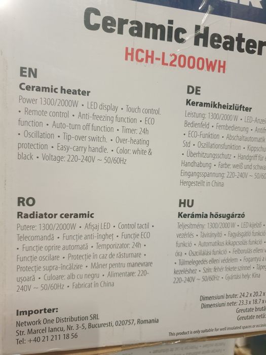 Radiator ceramic Heinner HCH-L2000WH, 2000 W, Display LED, Control tou