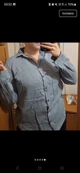 Cămașă albastra cu model brodat pe spate