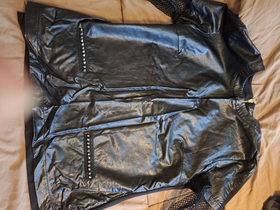 Блуза кожа с дантела