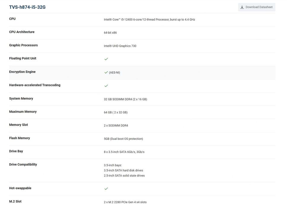 NAS QNAP TVS-h874 Intel Core i5 12400 32G 10Gbps+2.5Gbps 4xNVMe 8xBay