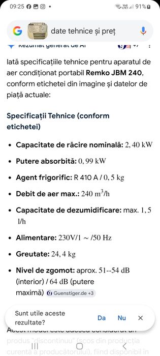 Aer condiționat Remco cu tub aerisire exterioară.