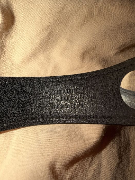 Louis Vuitton LV Initials bracelet, black leather with silver-tone hardware.