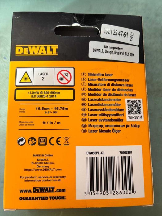 Telemetru digital cu laser, raza de lucru 15 m, DeWalt DW055PL-XJ