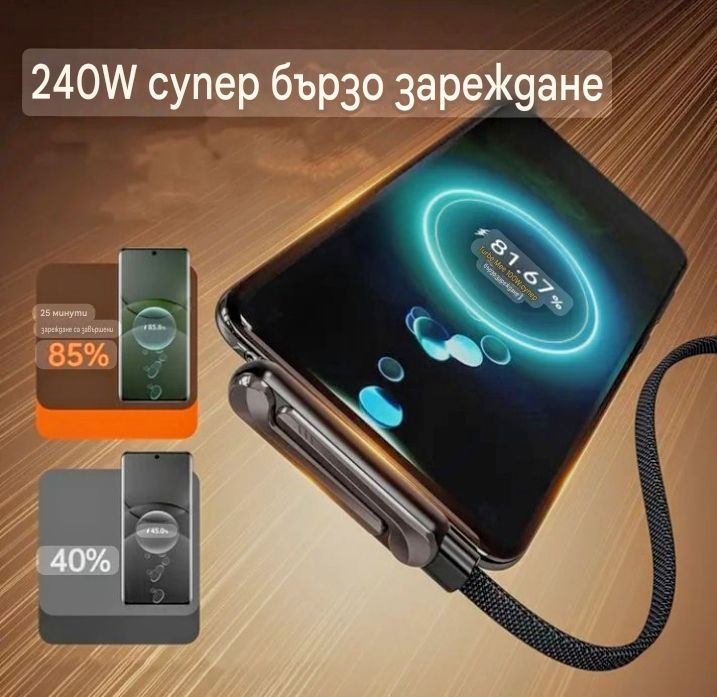 Кабел за зареждане с вградена сгъваема стойка.
