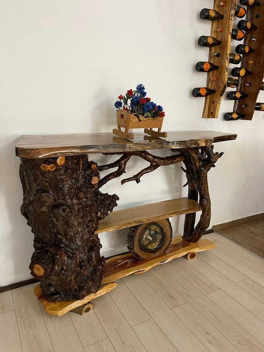 Bancă din lemn masiv cu masuta integrata, ideala pentru terasa/grădina