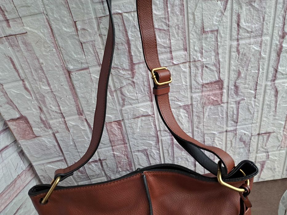 дамска чанта Fossil,кафява кожена  торба-естествена кожа