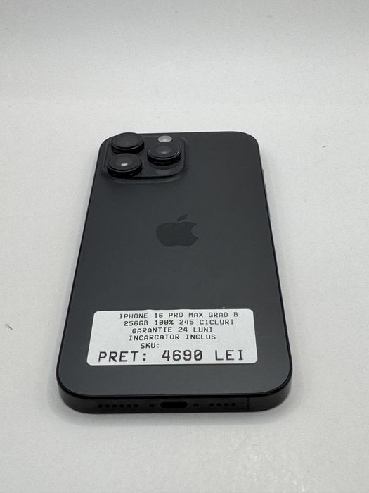 Iphone 16 Pro Max 256GB 100% Grad B Garantie Rate - zonemag.ro
