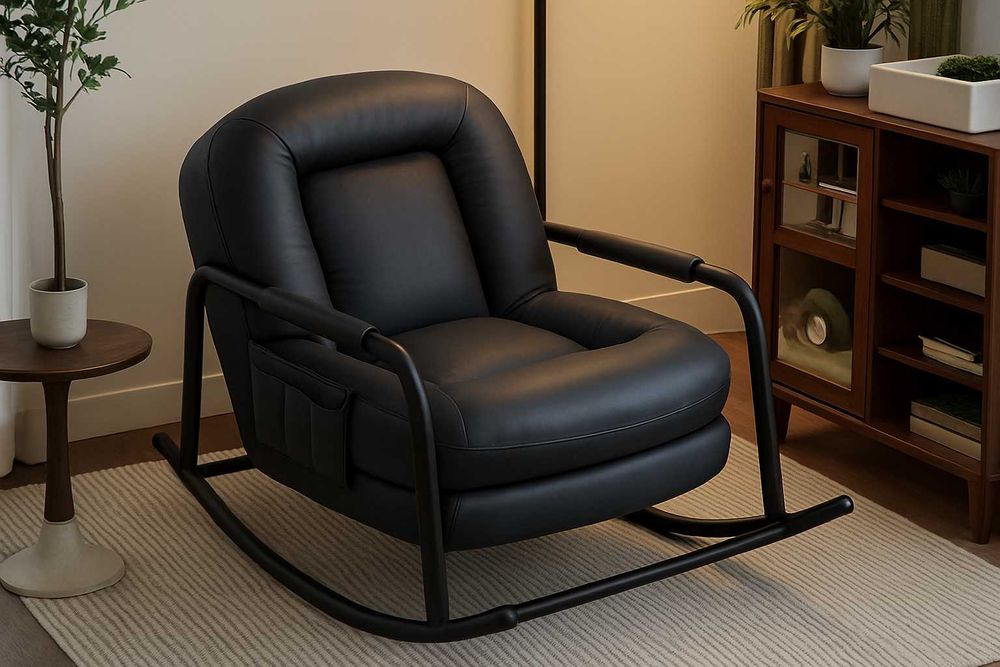 Кресло-качалка с мягким сиденьем и металлической рамой