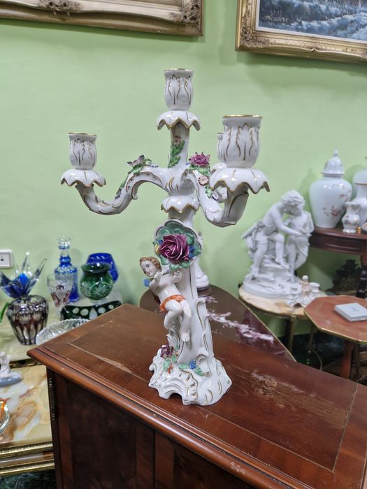 Уникален антикварен немски порцеланов свещник Ernst Sohne