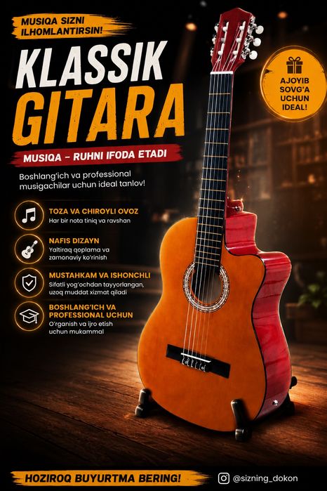 Ekvalayzerli classik gitara 39 razmer
