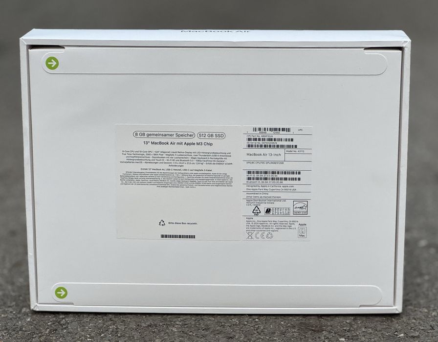 НОВ!!! Лаптоп Apple MacBook Air 13”, Apple M3, 8GB RAM, 512GB,Space Gr