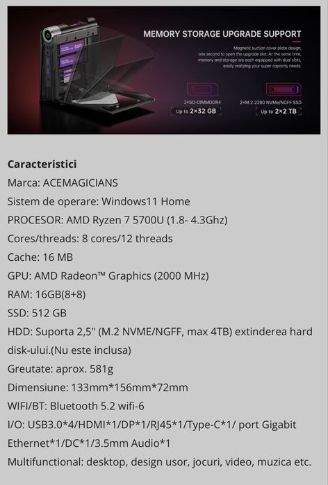 Vand Mini PC 16GB + tastatura