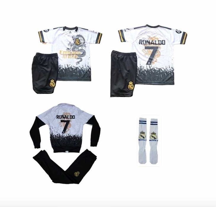 Черен Дракон Ronaldo 7 2026 Мадрид Детски комплект от 4 до 16г Анцуг