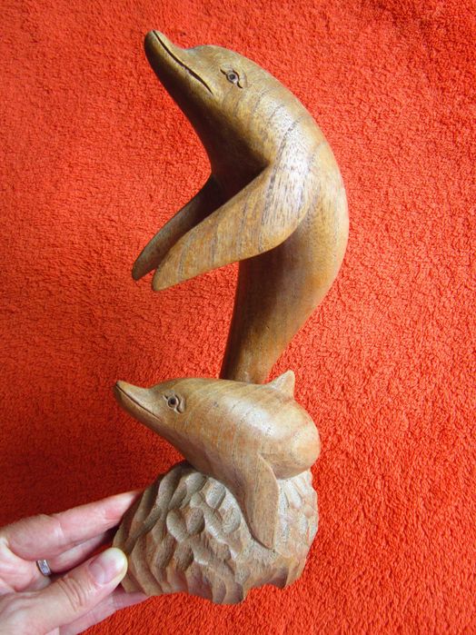 cadou rar feng shui Delfini sculptura superba vintage lemn